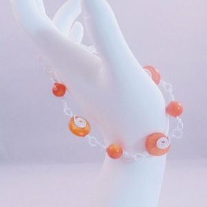 Orange and White Wire Bracelet Handmade